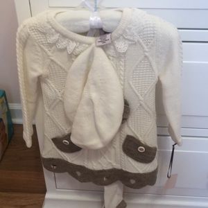 Baby girl sweater dress, hat and leggings